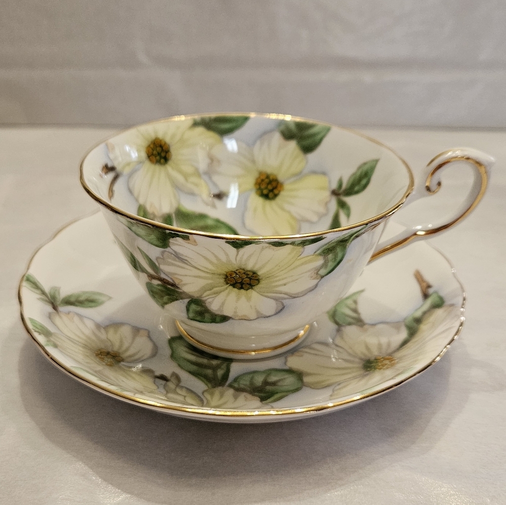 Lovely vintage "Dogwood" pattern cup and saucer by Tuscan Fine China England.